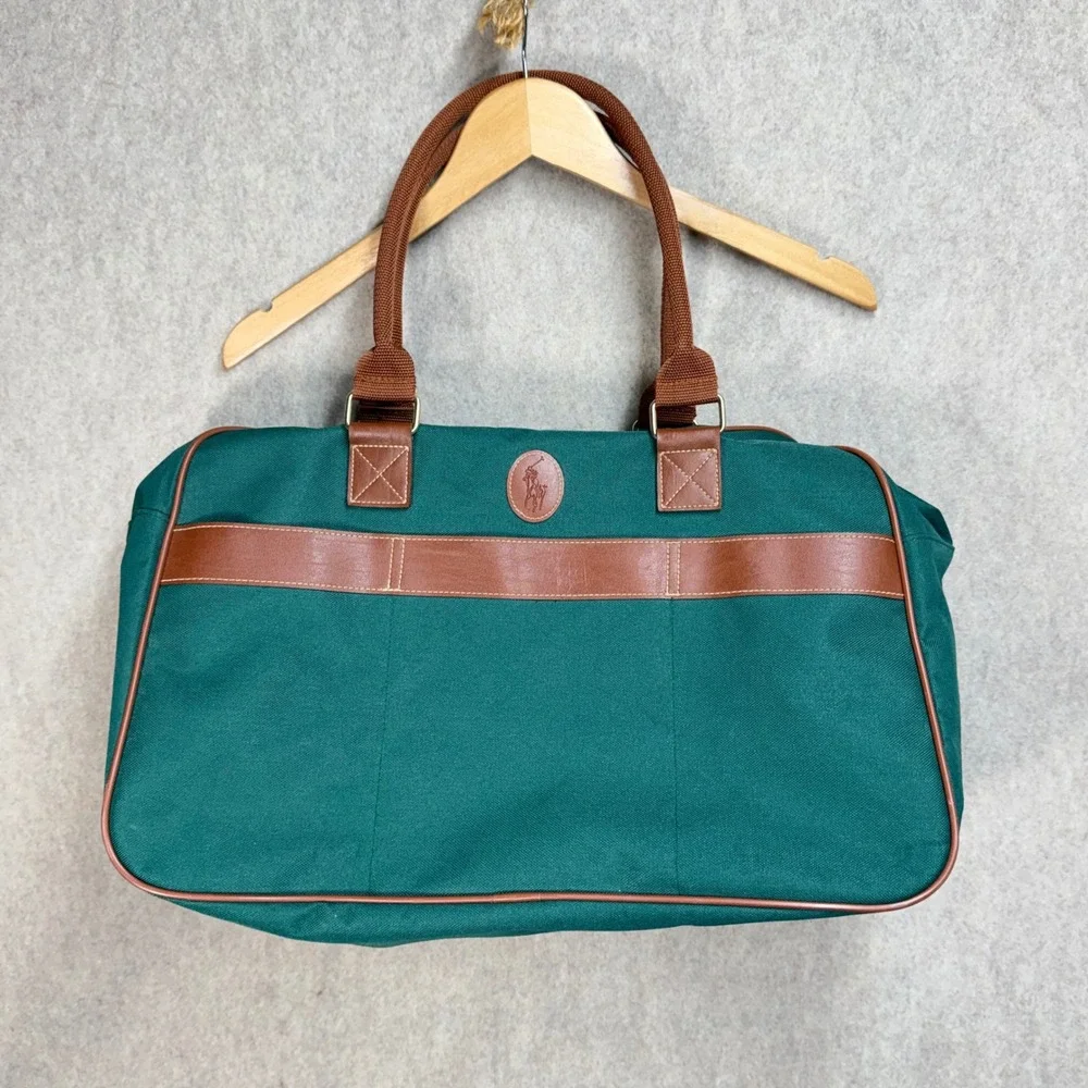 Vintage Ralph Lauren Polo Green Canvas Weekender Duffel Bag Carry On Travel